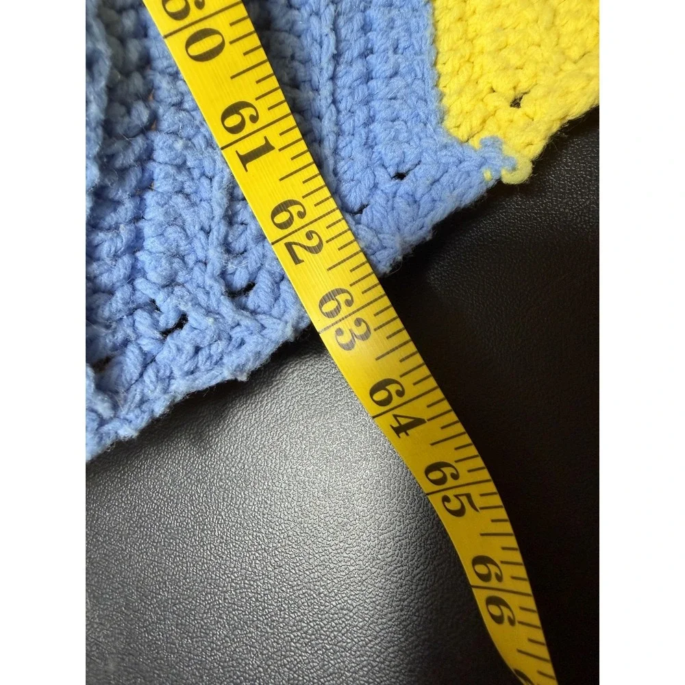 Handmade Chevron Throw Blanket 63x65 Yellow Gray Chunky Knit‎ Boho Afghan